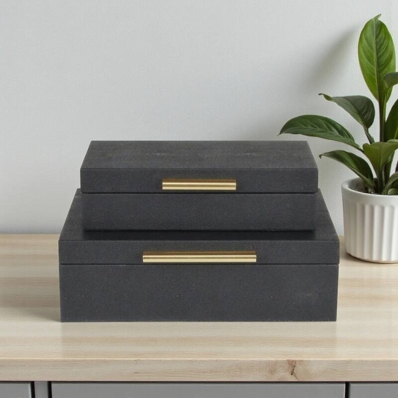 Handcrafted Wooden Rectangular Boxes - 11.75" - Black - Set of 2