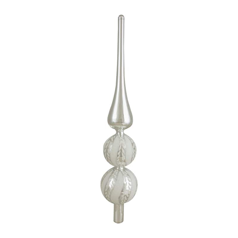 14.75" Silver and White Glitter Glass Finial Christmas Tree Topper