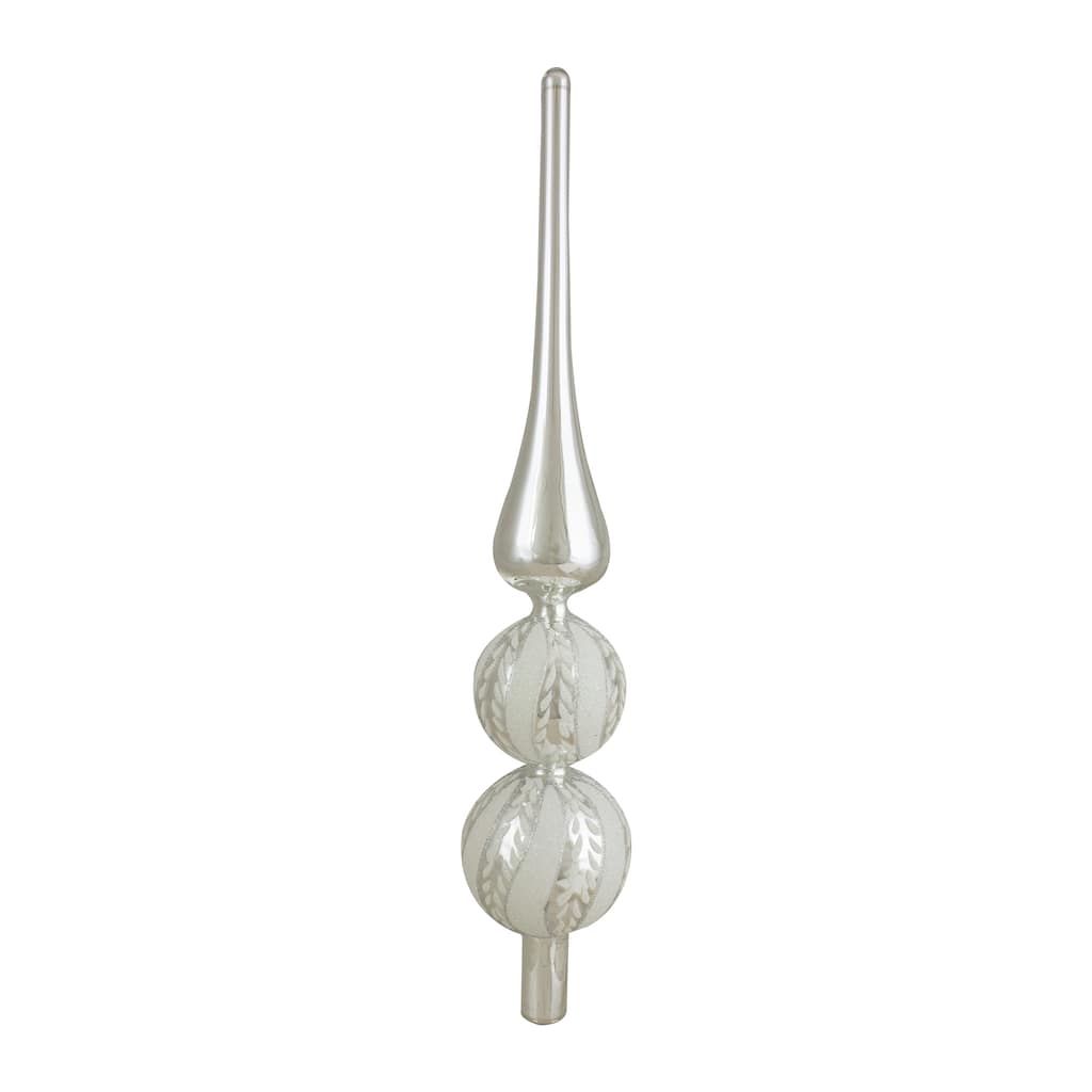 Glittered Glass Finial Christmas Tree Topper - 14.5" - Silver and White