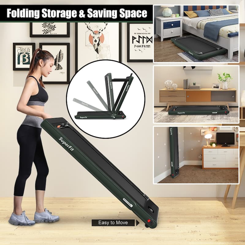 Gymax 2 in 1 Folding Treadmill 2.25HP Running Machine w/ Dual Display - 49'' x 27'' x 42''