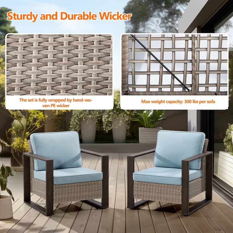 Cozywor 2-Piece Patio Wicker Outdoor Lounge Chair with Metal Frame and Cushions
