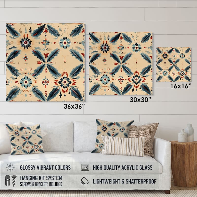Designart "Nomadic Harmony Boho Pattern" Floral Gloss Wall Decor Beige - Modern Acrylic Wall Art For Living Room