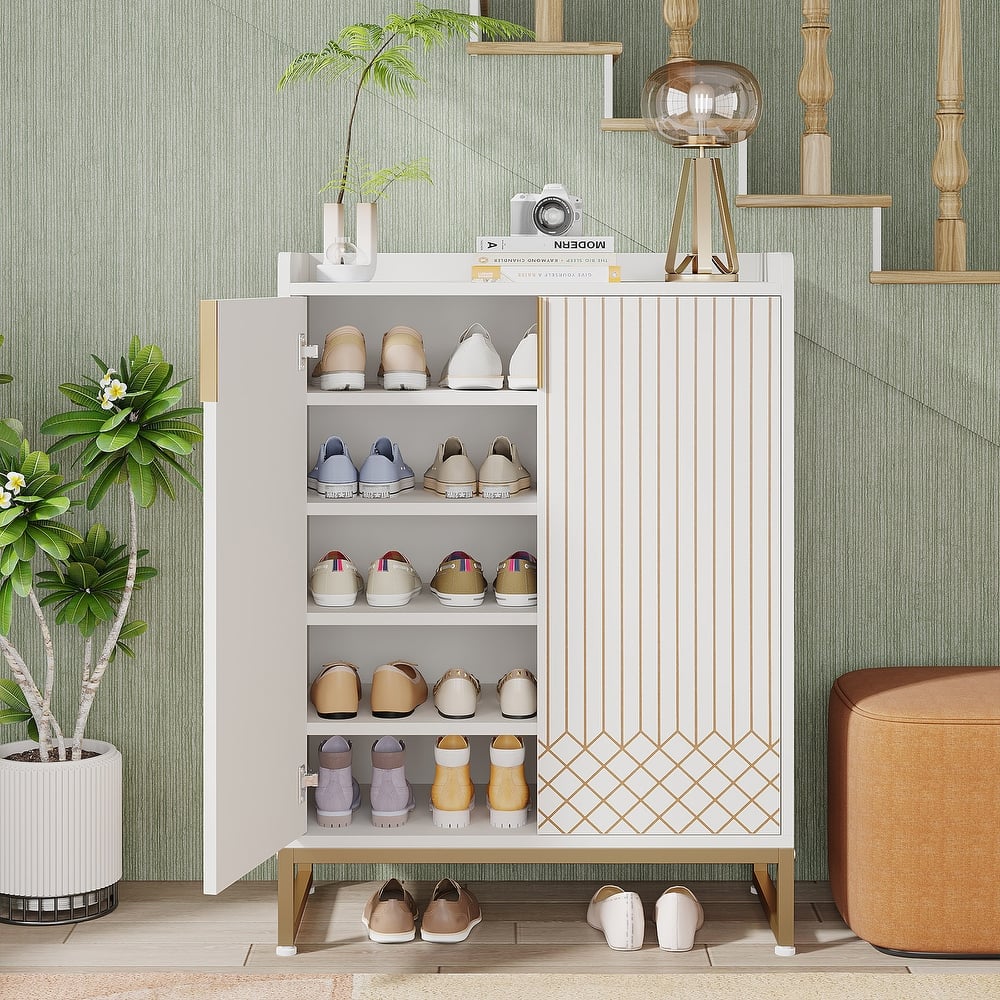 25 Pairs Shoe Cabinet with Doors, 5 Tiers Shoes Rack Organizer Cabinet - 5-Tier