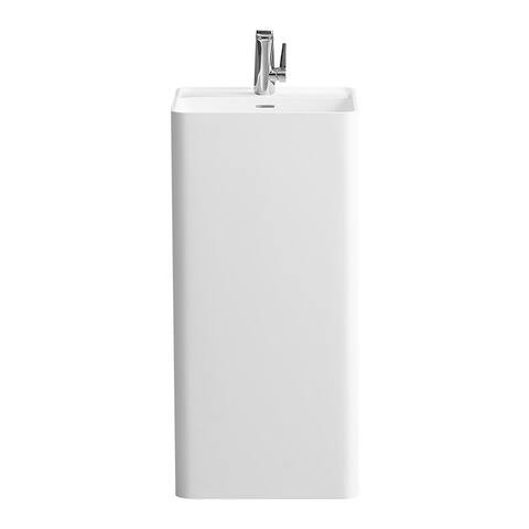 Bathroom Square Solid Surface Basin Pedestal Sink - 35x17