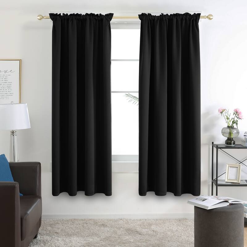Deconovo Solid Rod Pocket Curtain Panel Pair (2 Panel) - 42W x 72L - Black