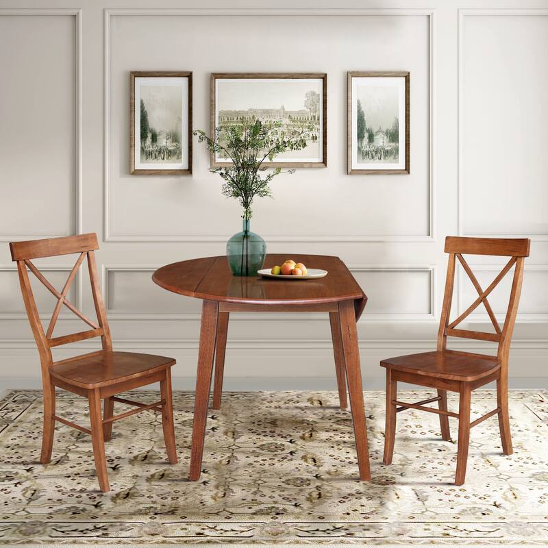 42" Solid Wood Round Dual Drop Leaf Table with Dining Chairs