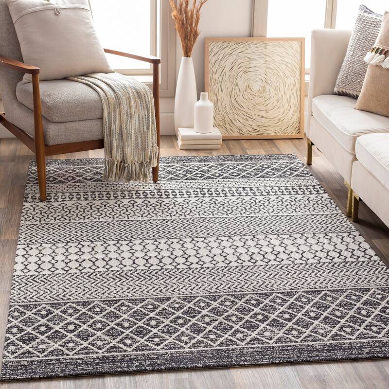Livabliss Marbrey Moroccan Stripe Cotton Area Rug - 5'3" x 7'3" - Black