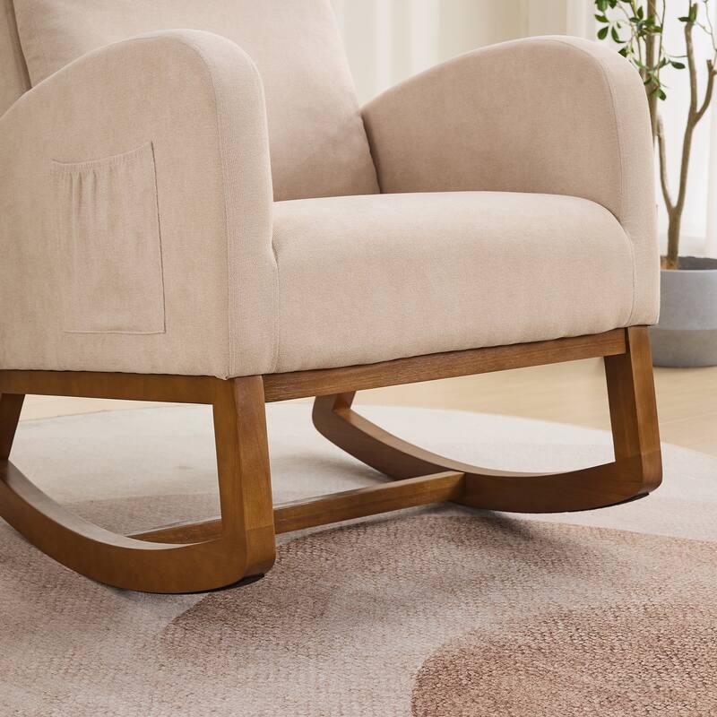 27.2"W Rocking Chair, Polyester Glider Chair with High Back Side Pocket, Rocking Accent Armchair with Rubber Wood Legs