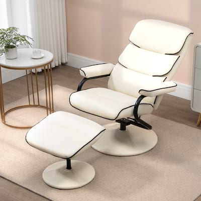 HOMCOM Recliner Chair with Ottoman, Swivel PU Leather High Back Armchair w/ Footrest Stool, 135° Adjustable Backrest