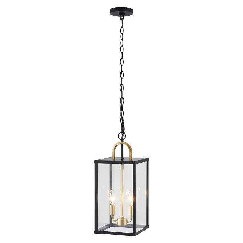 KAWOTI 2-Light Black & Gold Outdoor Pendant Light - W8.25" x H19.25"(MaxH60.75")