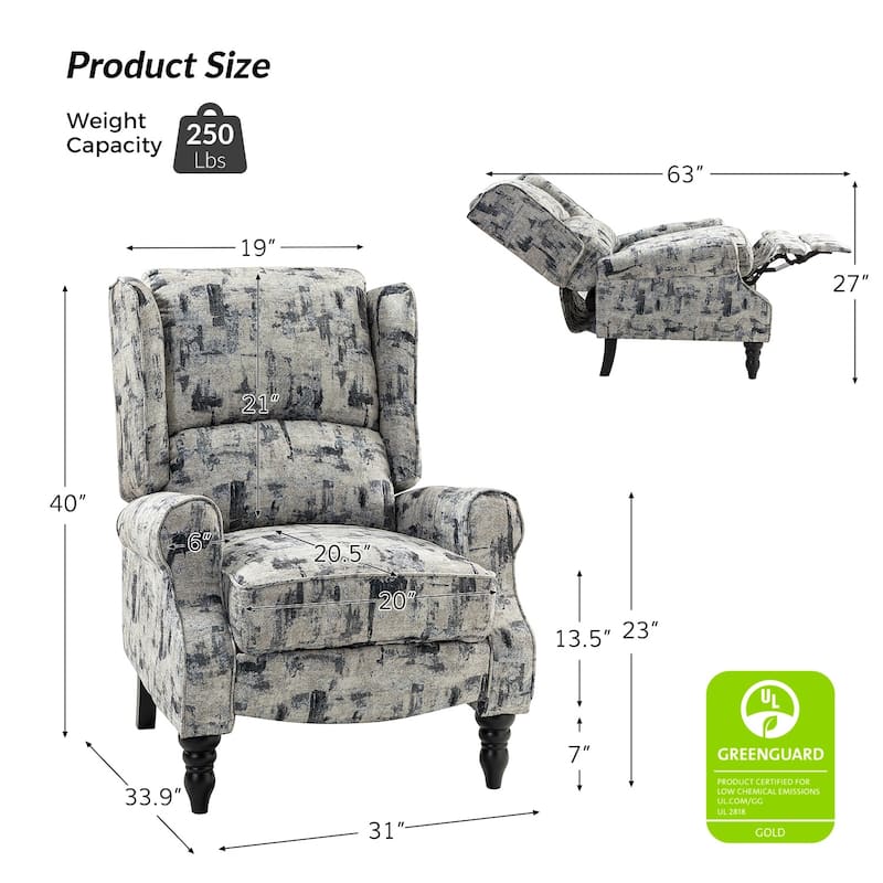 Olympus Upholstered Classic Manual Wingback Recliner with Solid Wood Legs Set of 2 by HULALA HOME