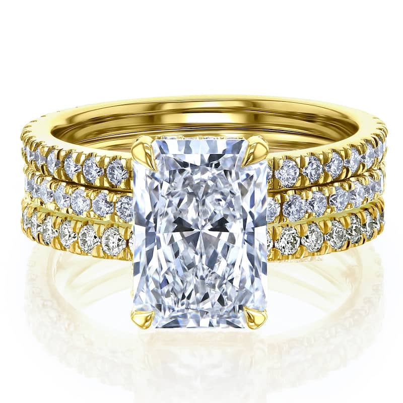 Kobelli Signature Collection 4.3 Carats Radiant Lab Grown Diamond Certified Hidden Halo Elongated Riri 3pc Bridal Set - 10 - Yellow