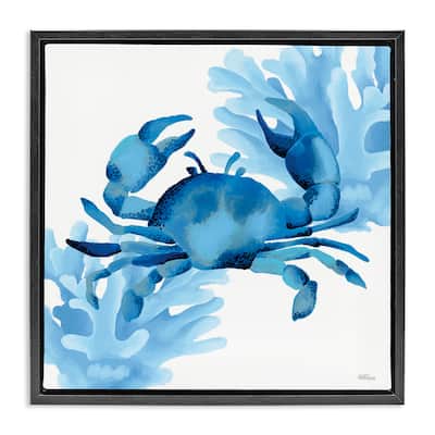Stupell Blue Tone Crab & Coral Framed Floater Canvas Wall Art Design By Cat Thurman Designs