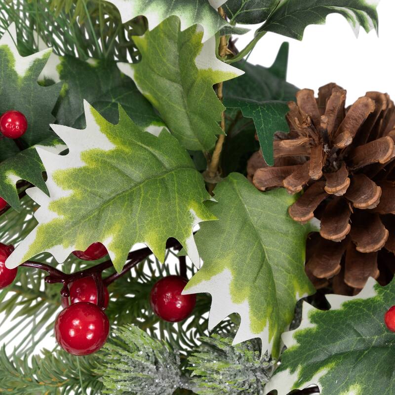 Holly and Berries Frosted Thistle and Pine Artificial Christmas Wreath - 24" - Unlit