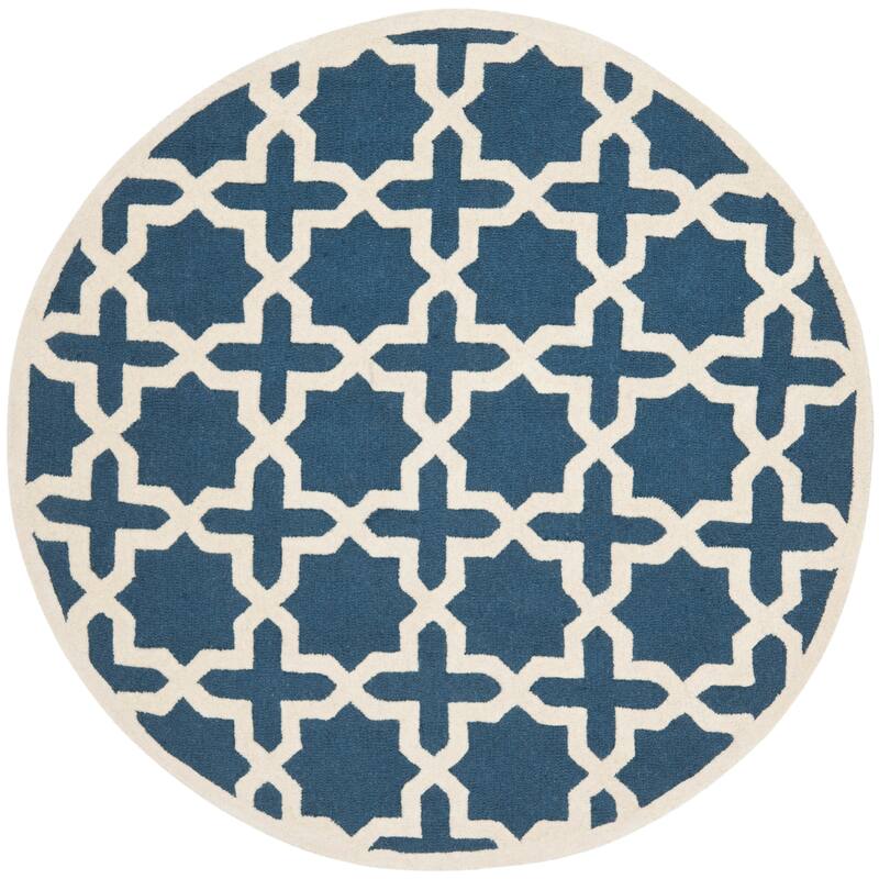 SAFAVIEH Handmade Cambridge Remedios Geometric Wool Rug - 10' Round - Navy Blue/Ivory