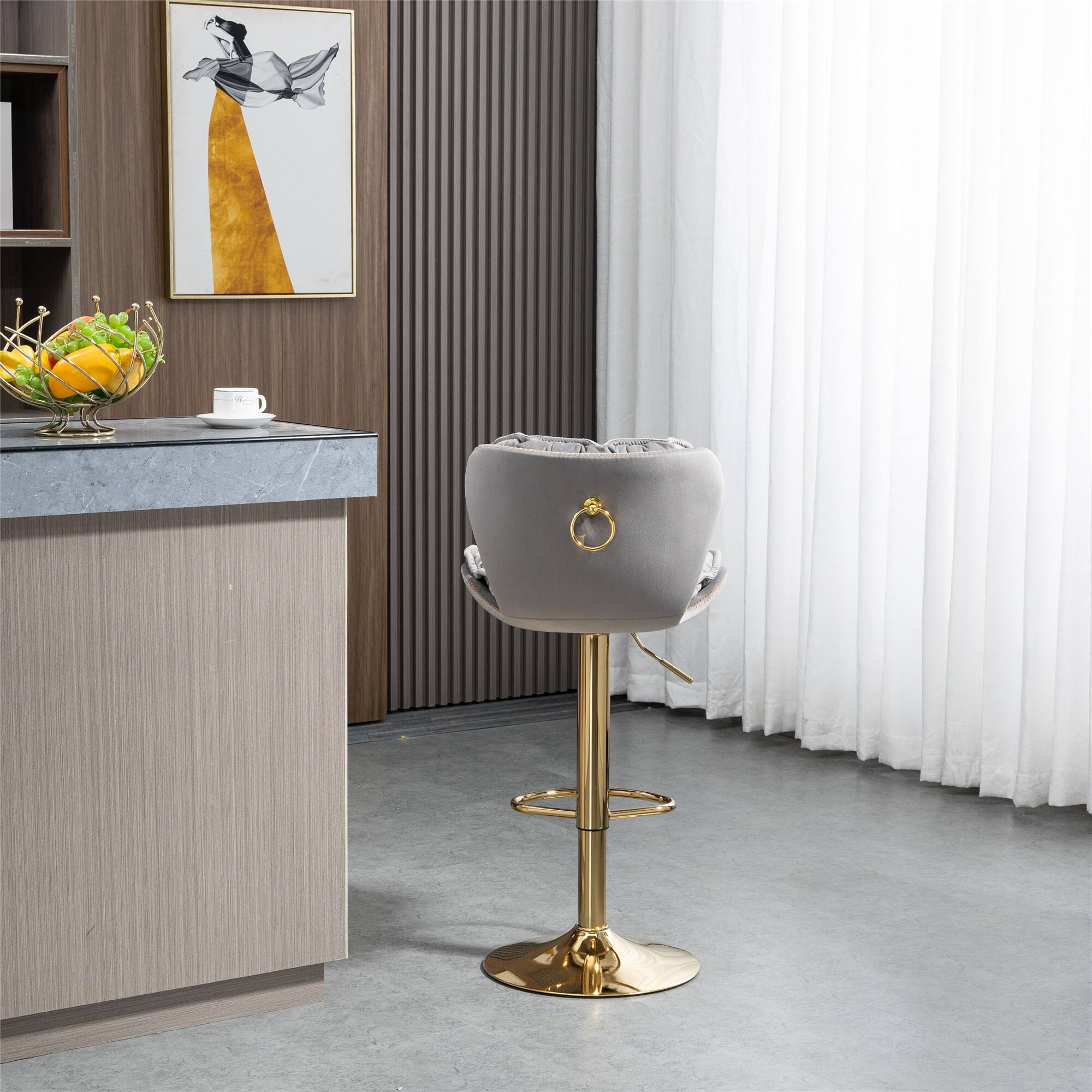 Velvet Counter Height Bar Chairs Set of 2, Adjustment Height Bar Stools