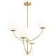 preview thumbnail 8 of 11, Avers 4 Light LED Compatible Gold Brass Mid-Century Modern Chandelier White Globe Glass - 26-in W x 27.25-in H x 26-in D