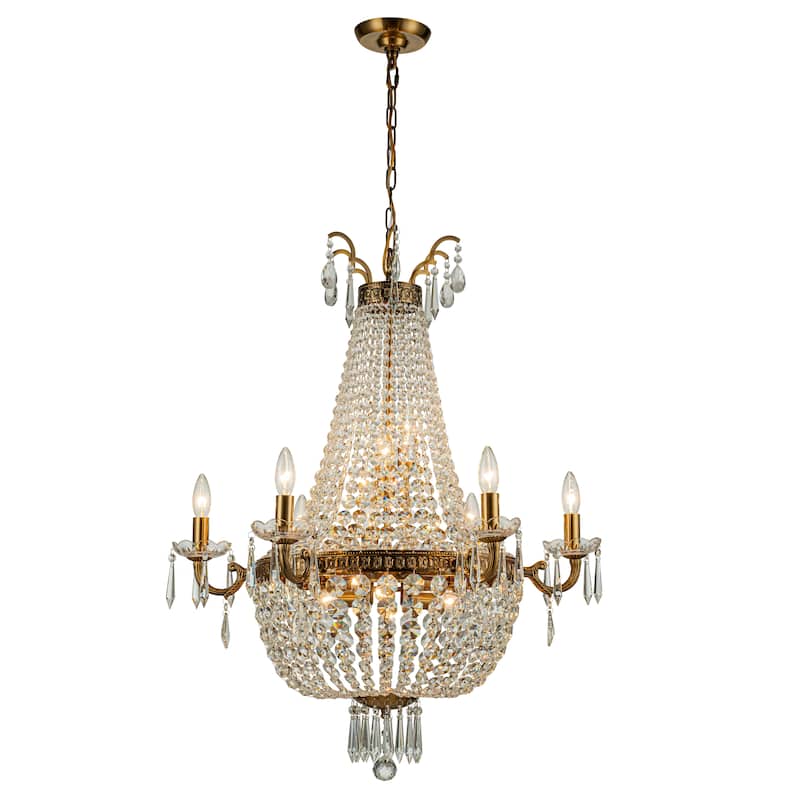 Classic Elegance 12-Light Antique Bronze Empire Crystal Chandelier - W 30" - Antique Bronze