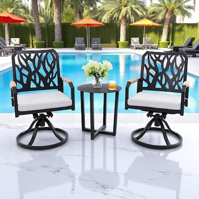 KISRAIS Modern Classic Outdoor Patio Cast Aluminum 2PCs Dining Swivel Rockers, Sunbrella Fabric Cushion