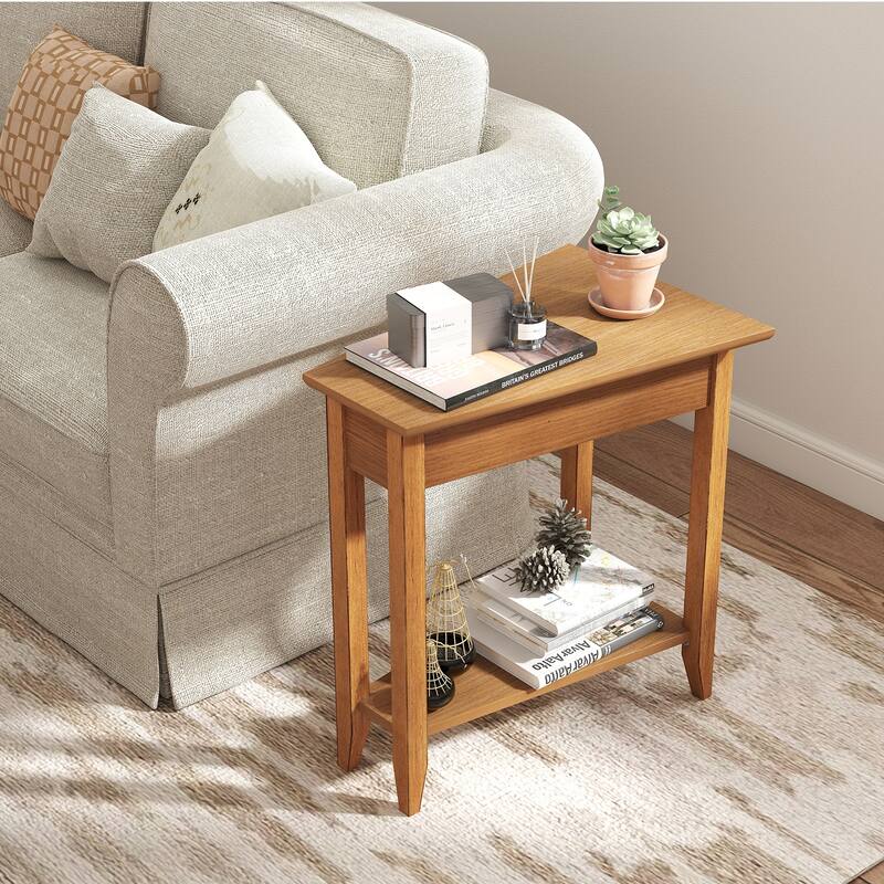 Gymax 2-Tier End Table Irregular Narrow Sofa Side Nightstand w/