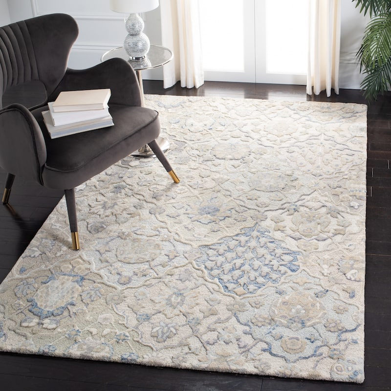 SAFAVIEH Handmade Glamour Noella Floral Wool Rug - 2' x 3' - Grey/Blue