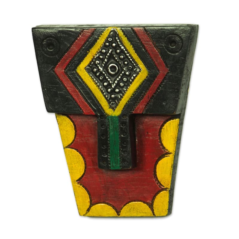 Novica Handmade Geometric Personage African Wood Mask