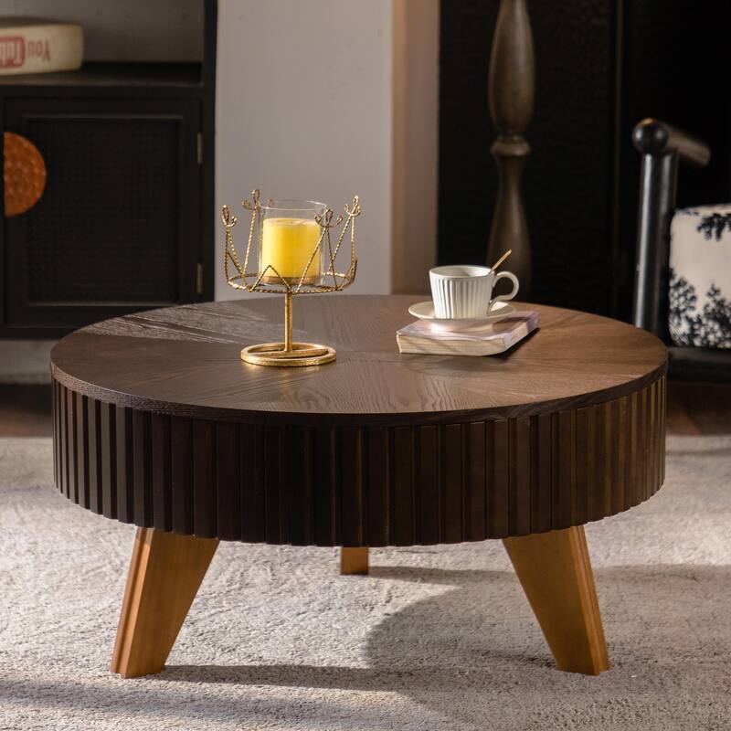 Retro Round Coffee Table with Storage