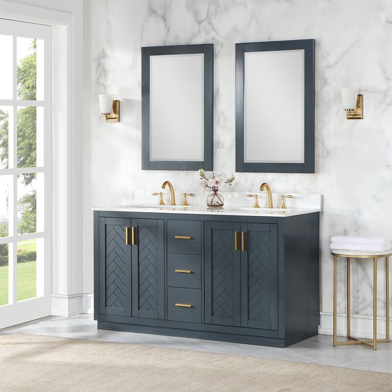 Altair Gazsi Bathroom Vanity with Composite Stone Countertop with Mirror
