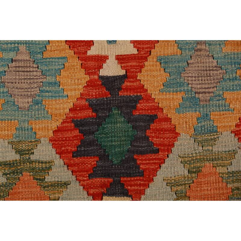 Reversible Kilim Oriental Rug Hand-Woven Tribal Reversible Wool Carpet - 10'0"x 12'10"