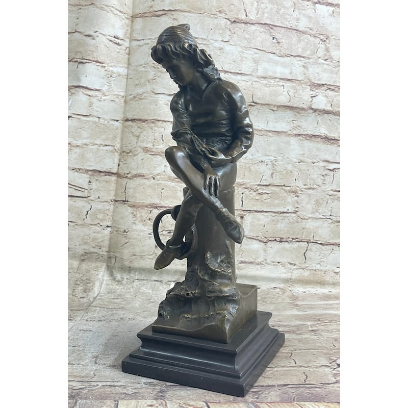 Handmade Bronze Boy Reading Book Book Sculpture Figurine Figure Statue Art