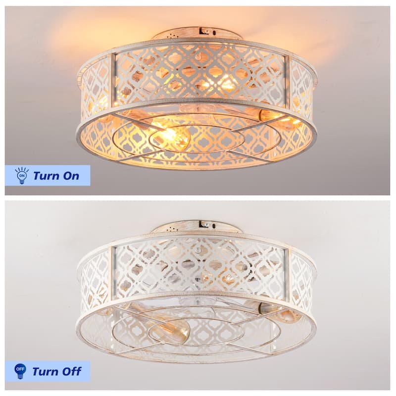 20" Flower Style Iron Ceiling Fans With Remote Control,Flush Mount Caged Ceiling Fan for Bedroom, Living Room