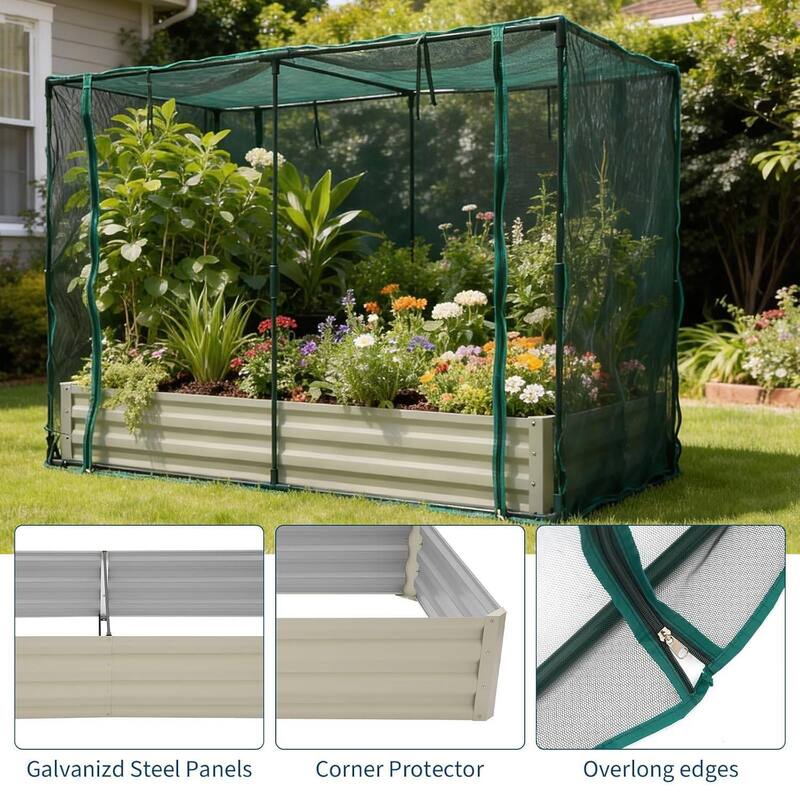 6X3x1Ft Galvanized Planter Garden Box, Raised Garden Bed with Cover