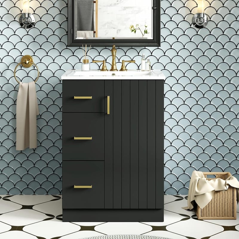 24" Modern Bathroom Vanity with Sink, Small Bathroom Sink Cabinet