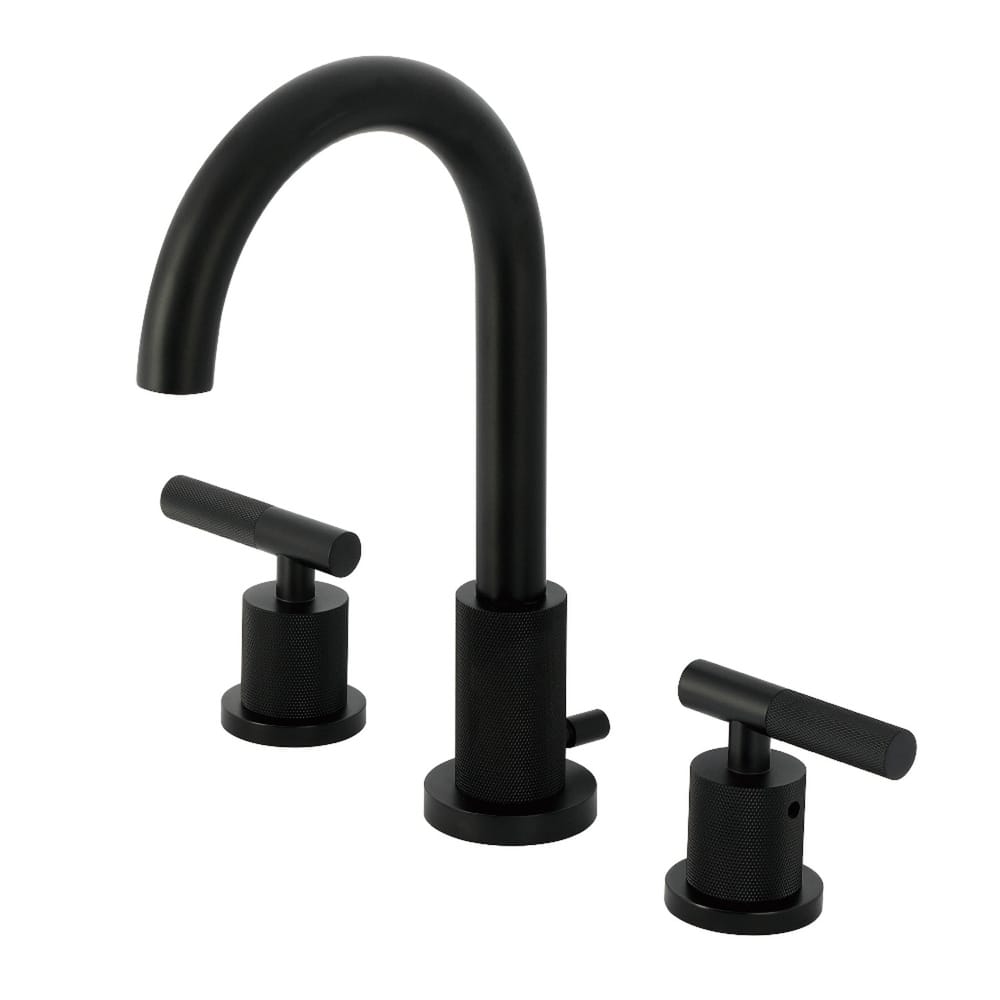 Kingston Brass Convergent Two-Handle 3-Hole Deck Mount Widespread Bathroom Faucet with Knurled Handle and Brass Pop-Up Drain