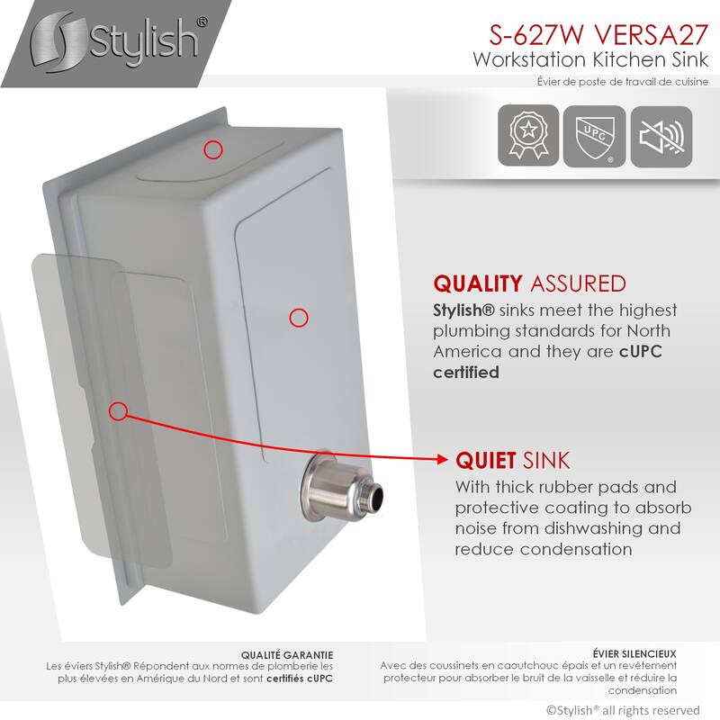 STYLISH 27 inches Workstation Single Bowl Undermount 16 Gauge Stainless Steel Kitchen Sink with Built in Accessories Handmade