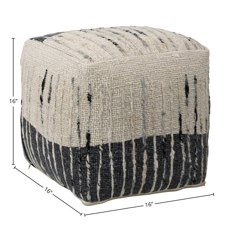 Mana Wool Upholstered Ottoman, Gray with Neutral Tones