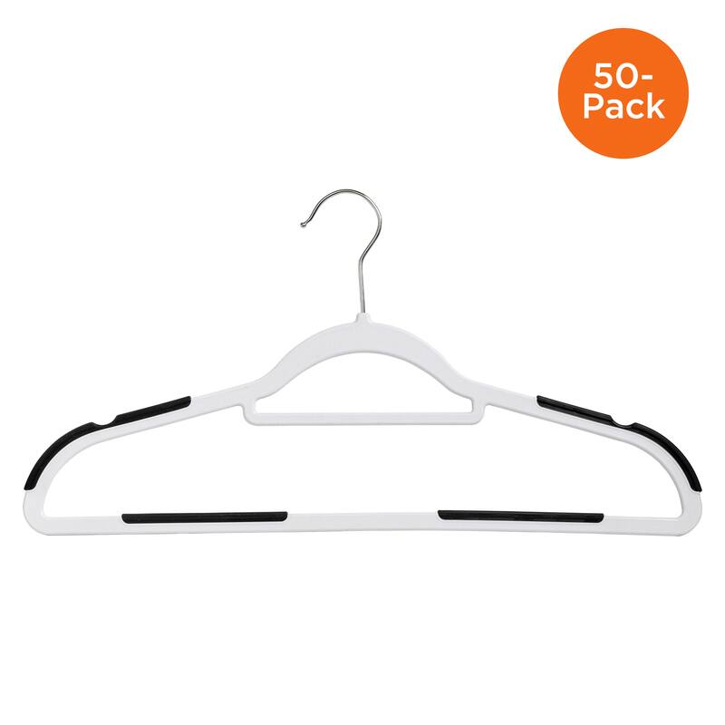 White/Black Plastic Rubber Grip No-Slip Hangers (50-Pack)
