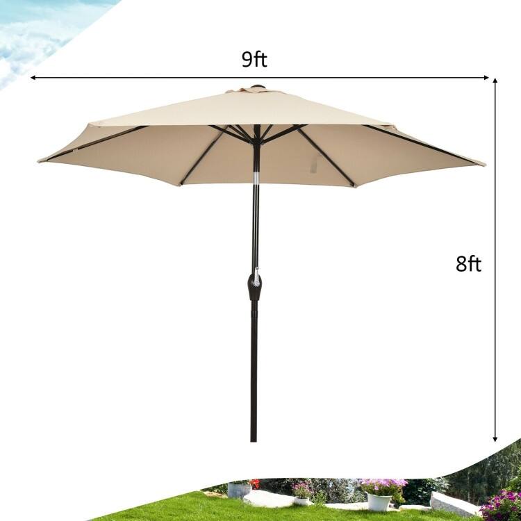 9-Foot Outdoor Market Patio Table Umbrella with Push-Button Tilt and Crank Lift for Sun Shade