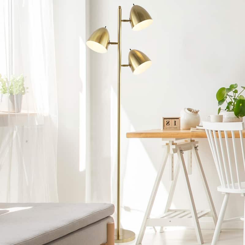 Eva 66.5" 3-Light Modern Contemporary Iron LED Floor Lamp, Brass Gold by JONATHAN Y
