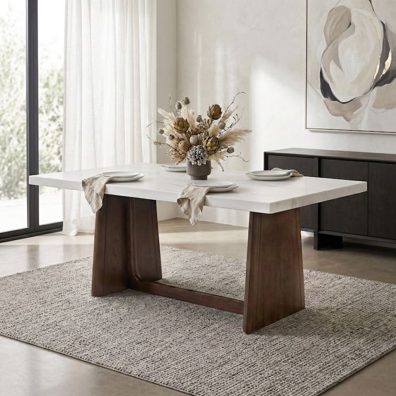 Furniture of America Wayley Modern Solid Wood Genuine Marble Top Dining Table - Brown