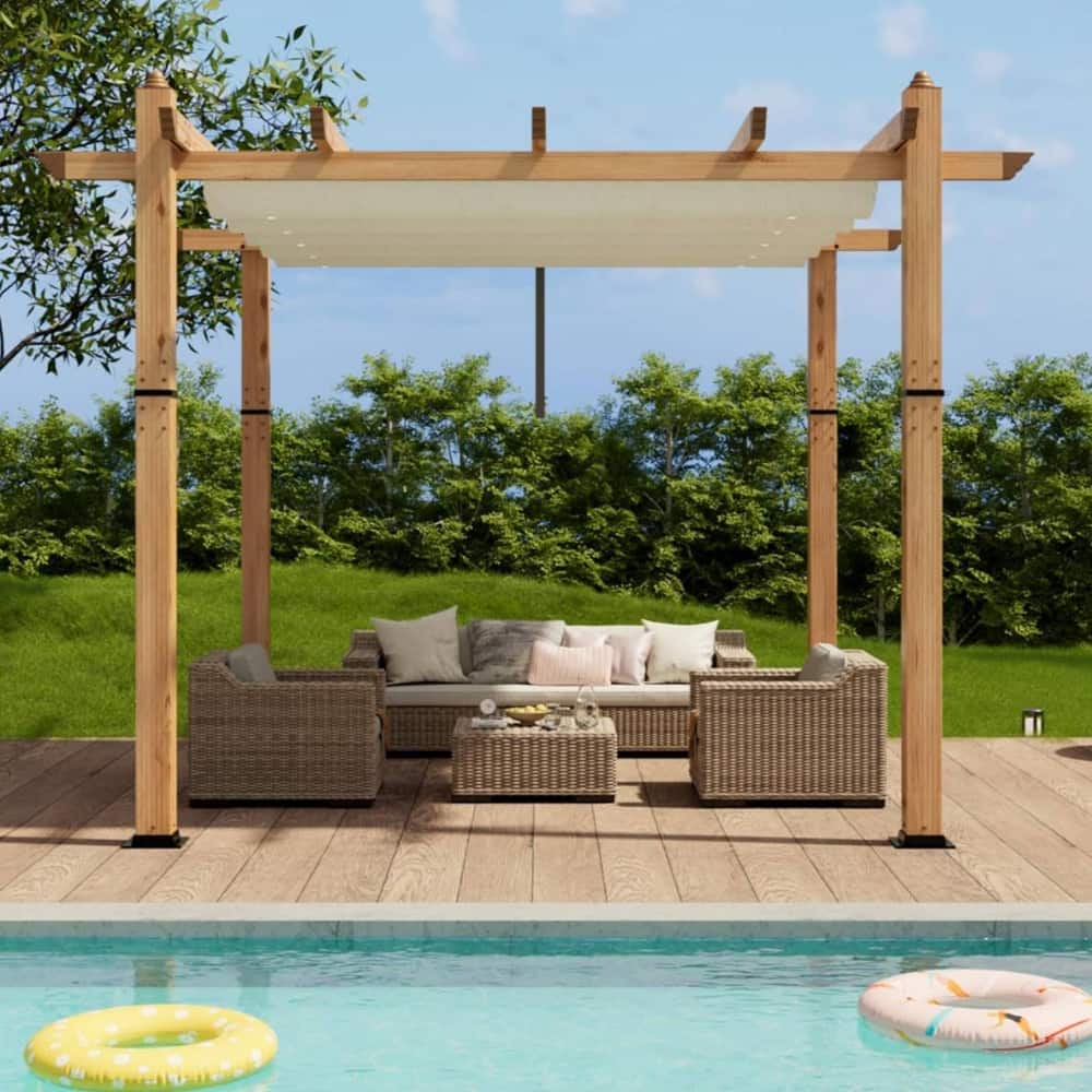 10x10 Ft Patio Outdoor Faux Wood Pergola and Gazebos for Backyard Garden Porch