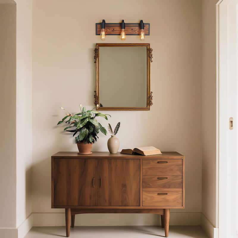 Farmhouse 3-Light Wood Bathroom Vanity Light Rustic Wood Wall Sconces - W21.3" x E4.3" x H5.9"
