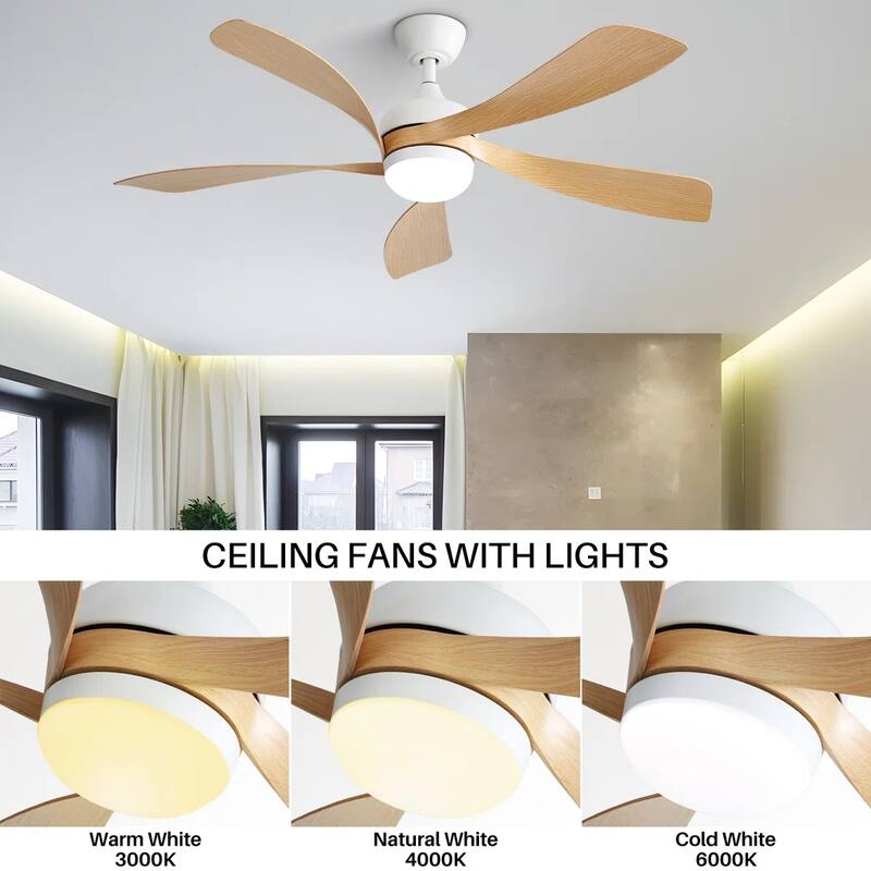 52 Inch Ceiling Fan with Light and Remote for Living Room Bedroom Dining Room Patio Farmhouse - 52 Inches