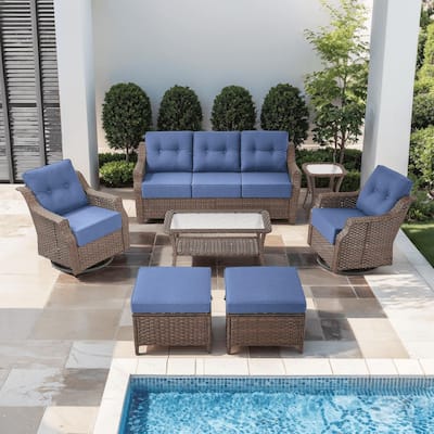 7PCS Outdoor Sofa Glider Chair Table with Ottoman
