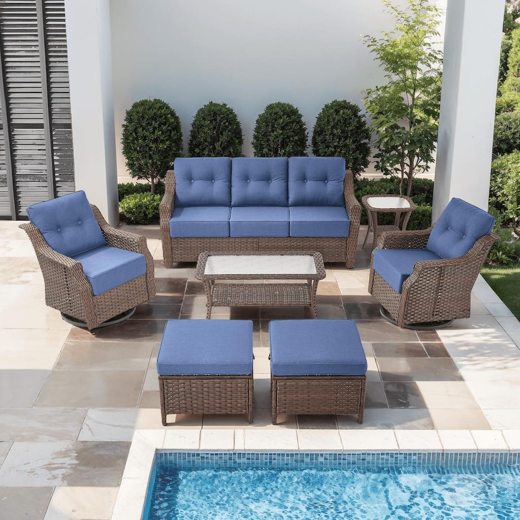 7PCS Outdoor Sofa Glider Chair Table with Ottoman
