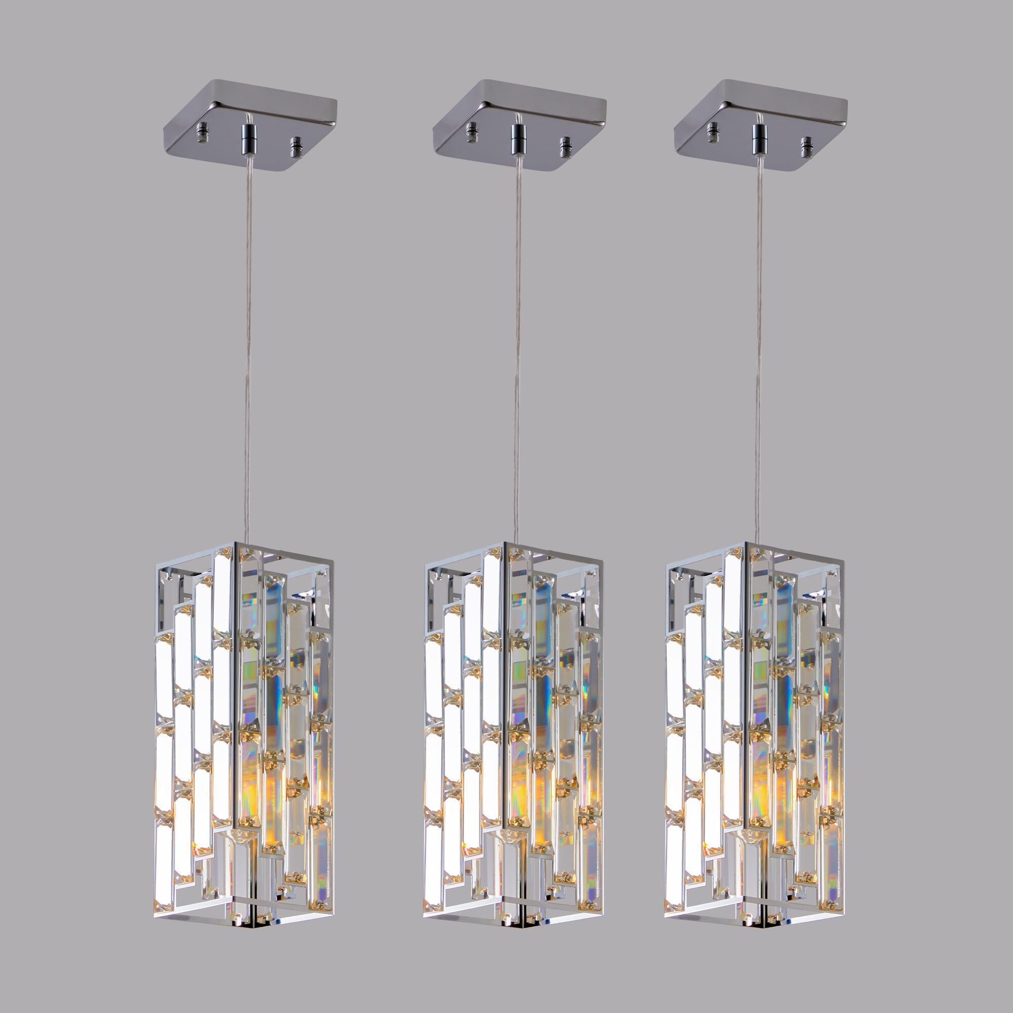 4-inch Modern Crystal Chandelier 3-Piece Set, Crystal Prism Design