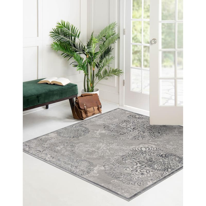 Country & Floral Cadence Collection Area Rug - 5'3" Square - Gray