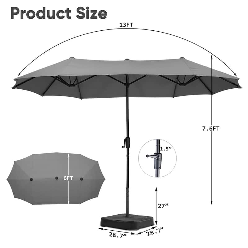 13 ft Patio Umbrella with Base Double-Sided Rectangular Outdoor Deck Umbrella