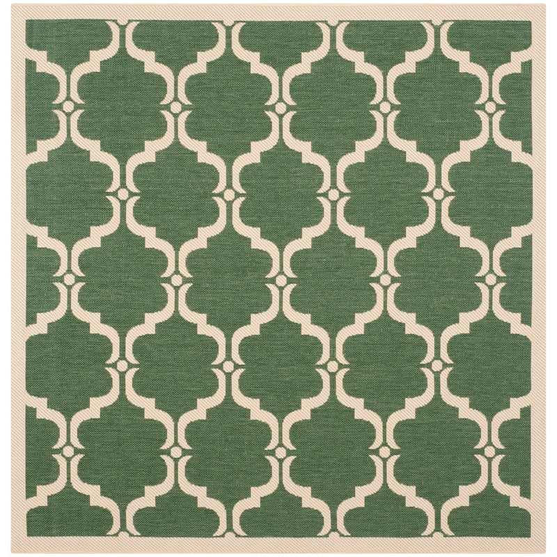 SAFAVIEH Courtyard Charleen Indoor/ Outdoor Waterproof Patio Backyard Rug - 4' Square - Dark Green/Beige