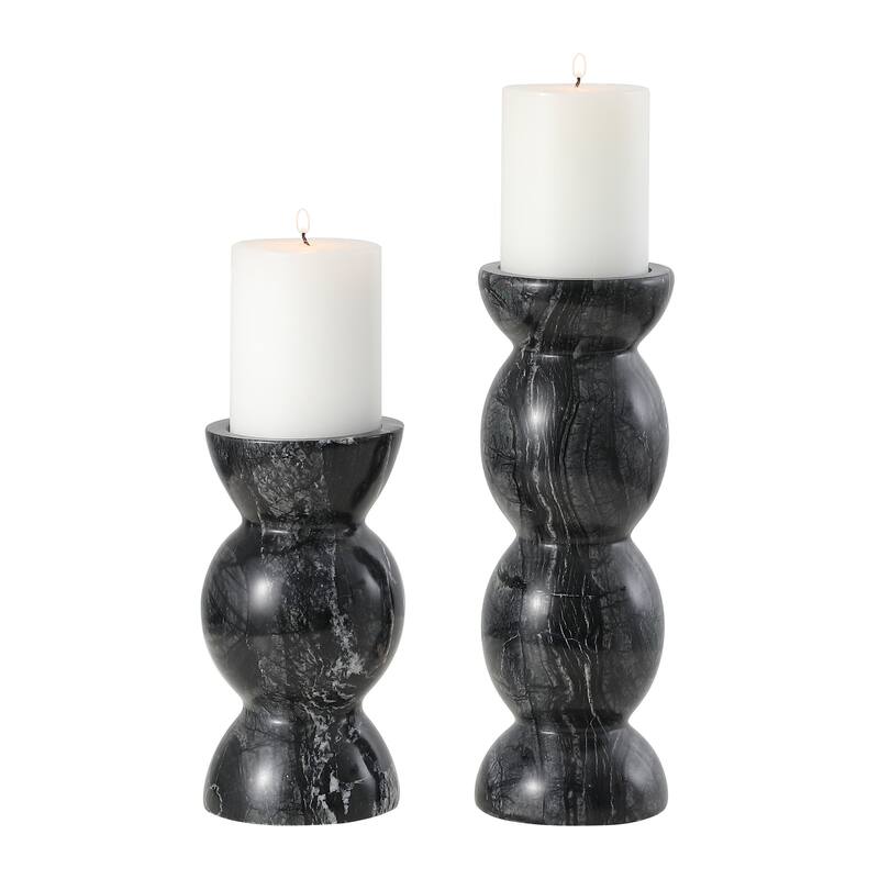 SAFAVIEH Home Rhodes Grey Marble Pillar Tapered Candle Holder Set of 2